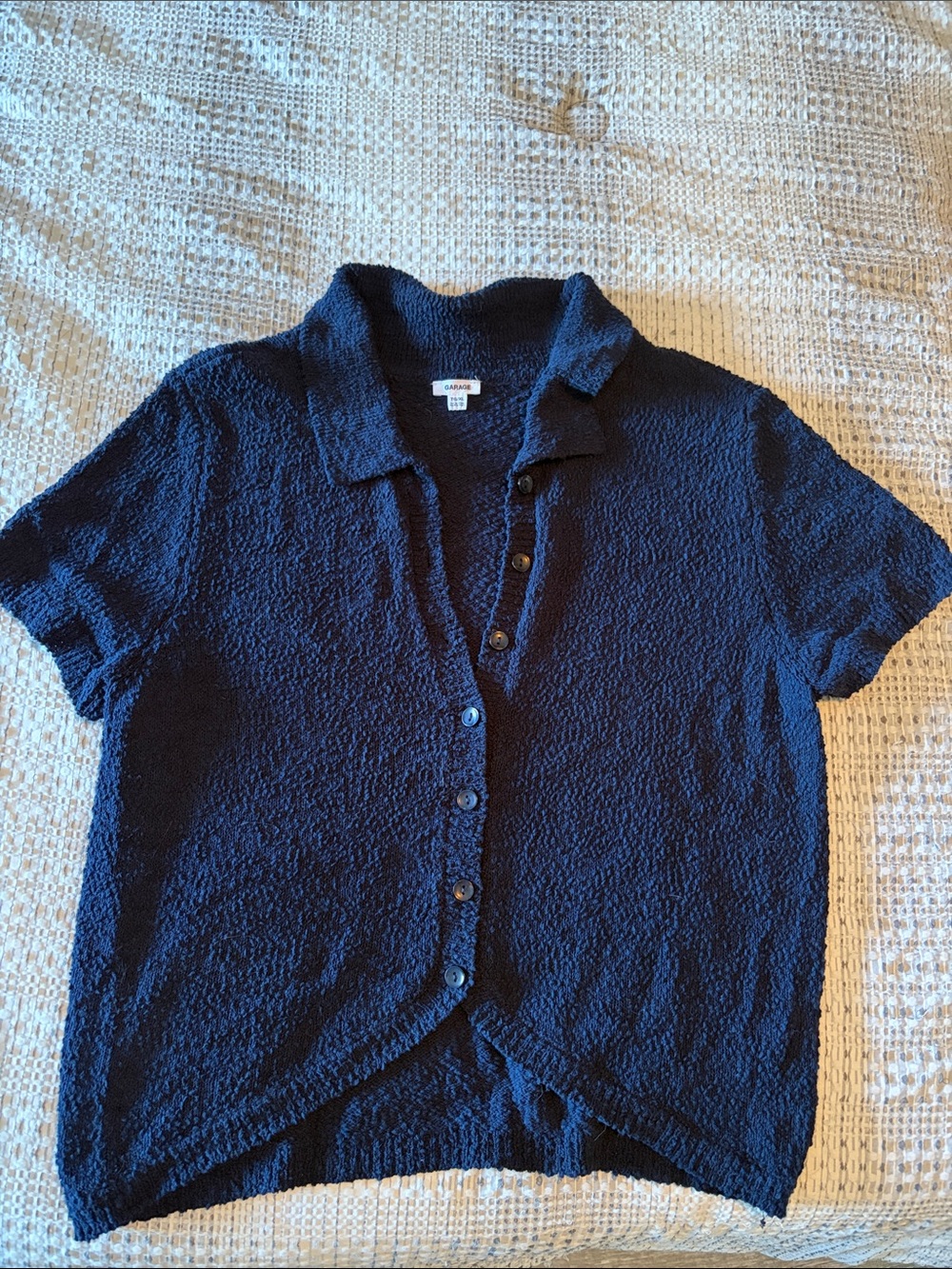 Garage Navy Textured Short-Sleeve Button-Down Shirt